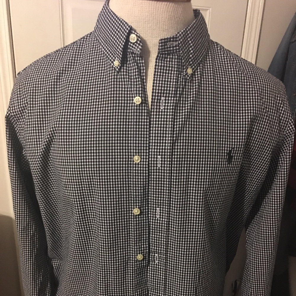 Mens, black and white, plaid button down